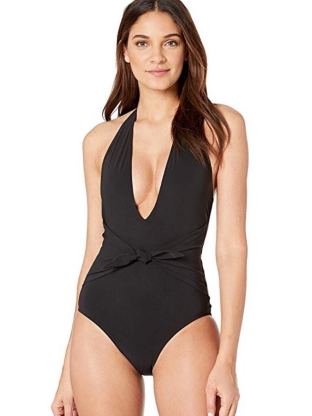 Like New Tory Burch Tie Front Black Open Back Halter One-Piece Swimsuit Small
